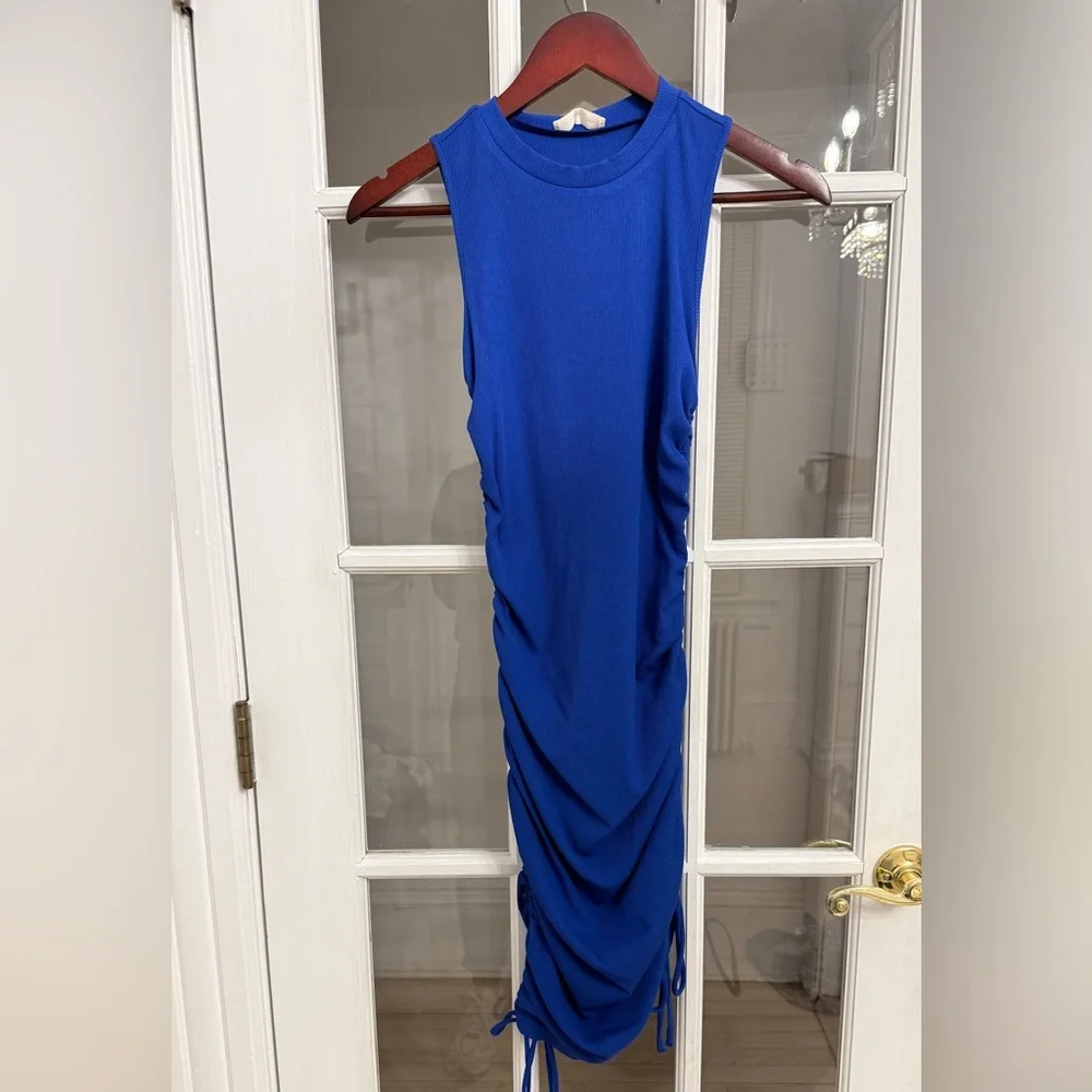 ILLA ILLA Women's Royal Blue Ribbed Sleeveless Ruched Side Casual Dress S NEW